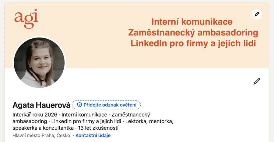 LinkedIn profil Agaty Hauerové